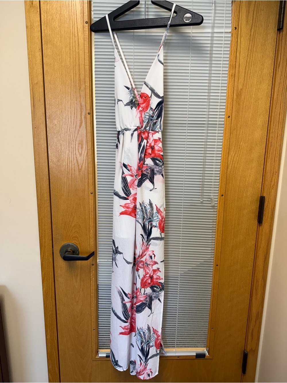 Simple White Maxi Dress with Coral Pink & Gray Floral Print